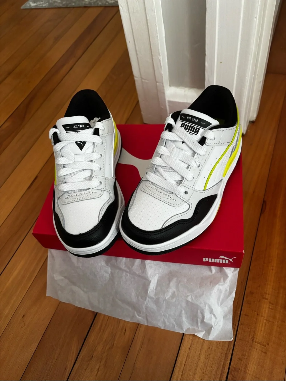 Puma Kids White Black Neon Yellow Sneakers